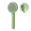Brosse pour chat poil long verte avec picots fins et bouton de nettoyage intégré.