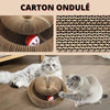 Structure en carton ondulé du Griffoir Magique Chat avec chats jouant autour.
