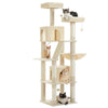 Arbre à Chat XXL en peluche beige avec 4 chats sur différents niveaux.