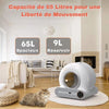 Grande capacité de 65L et réservoir de 9L pour une Litière Chat Autonettoyante spacieuse et pratique.