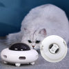 Chat blanc guettant un jouet automatique pour chat avec vue sur l’ouverture à plumes.