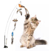 Chat jouant avec une canne à plusieurs oiseaux interchangeables – Jouet pour Chat Canne Oiseau avec accessoires multiples.