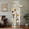 Arbre à Chat XXL beige avec plusieurs plateformes et hamac suspendu.