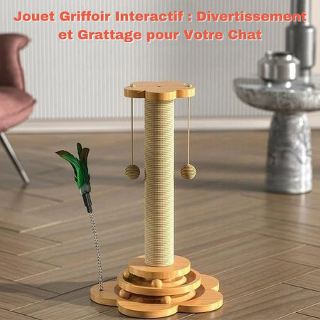 Tour griffoir en sisal avec texte : jouet interactif pour chat avec grattage et jeu.