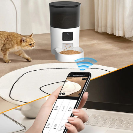 Distributeur de Croquettes pour Chat contrôlable à distance avec application mobile intuitive.